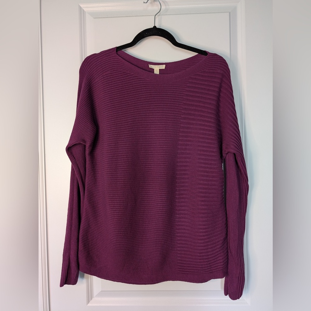Eileen Fisher Bateau Neck Rib Knit Top Sweater Purple Size XXS